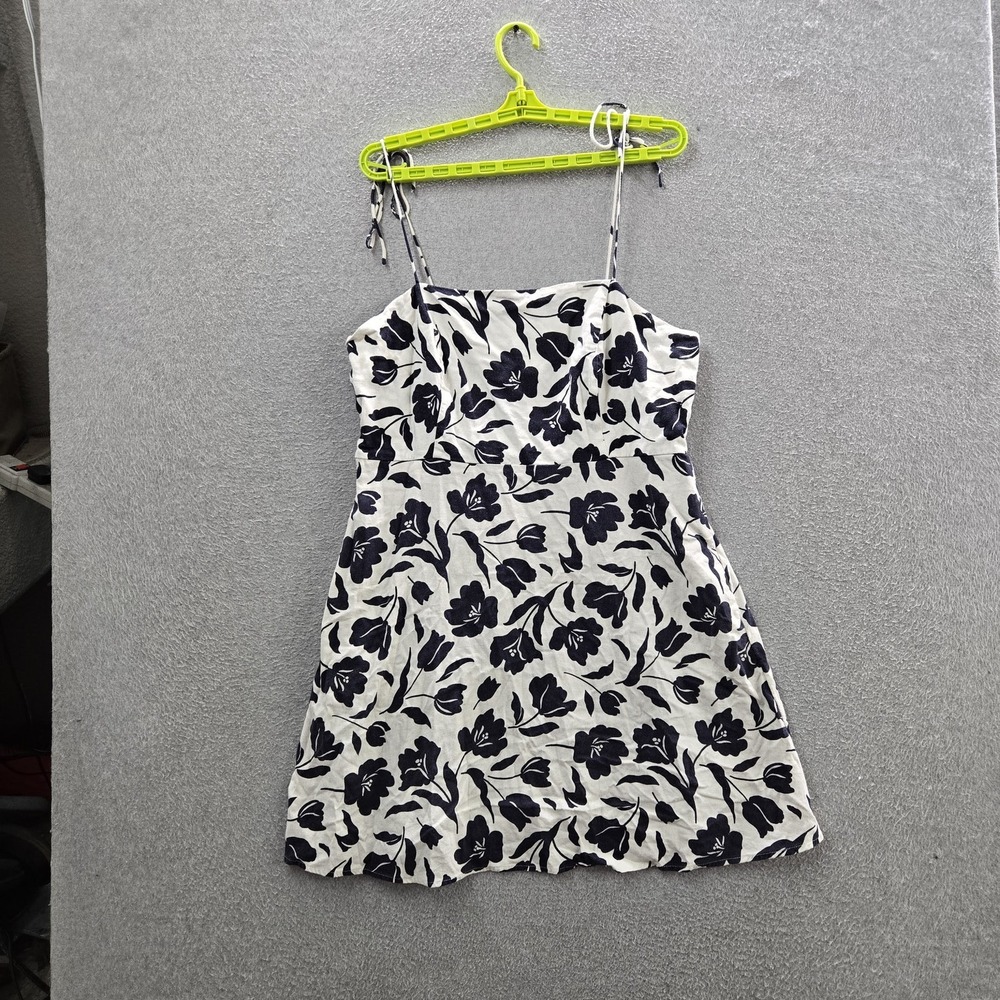 Old Navy Women Dress XL White Linen Rayon Floral Sundress Cottagecore Strap